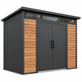 Abri de jardin 200 x 150 x 210 cm en métal noir et aspect bois à double porte contemporain
