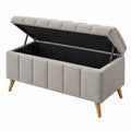 Banc coffre de rangement 120 cm en tissu gris avec assise capitonnée
