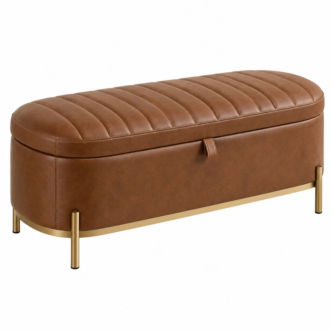 Banc coffre 100 x 45 x 45 cm en similicuir marron style moderne