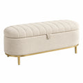Banc coffre 120 x 45 x 50 cm en tissu bouclette beige avec piètement métallique doré