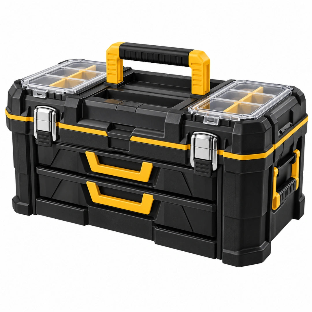 Boîte à outils 56 x 30 x 31 cm en plastique noir/jaune avec tiroirs et organiseurs portable