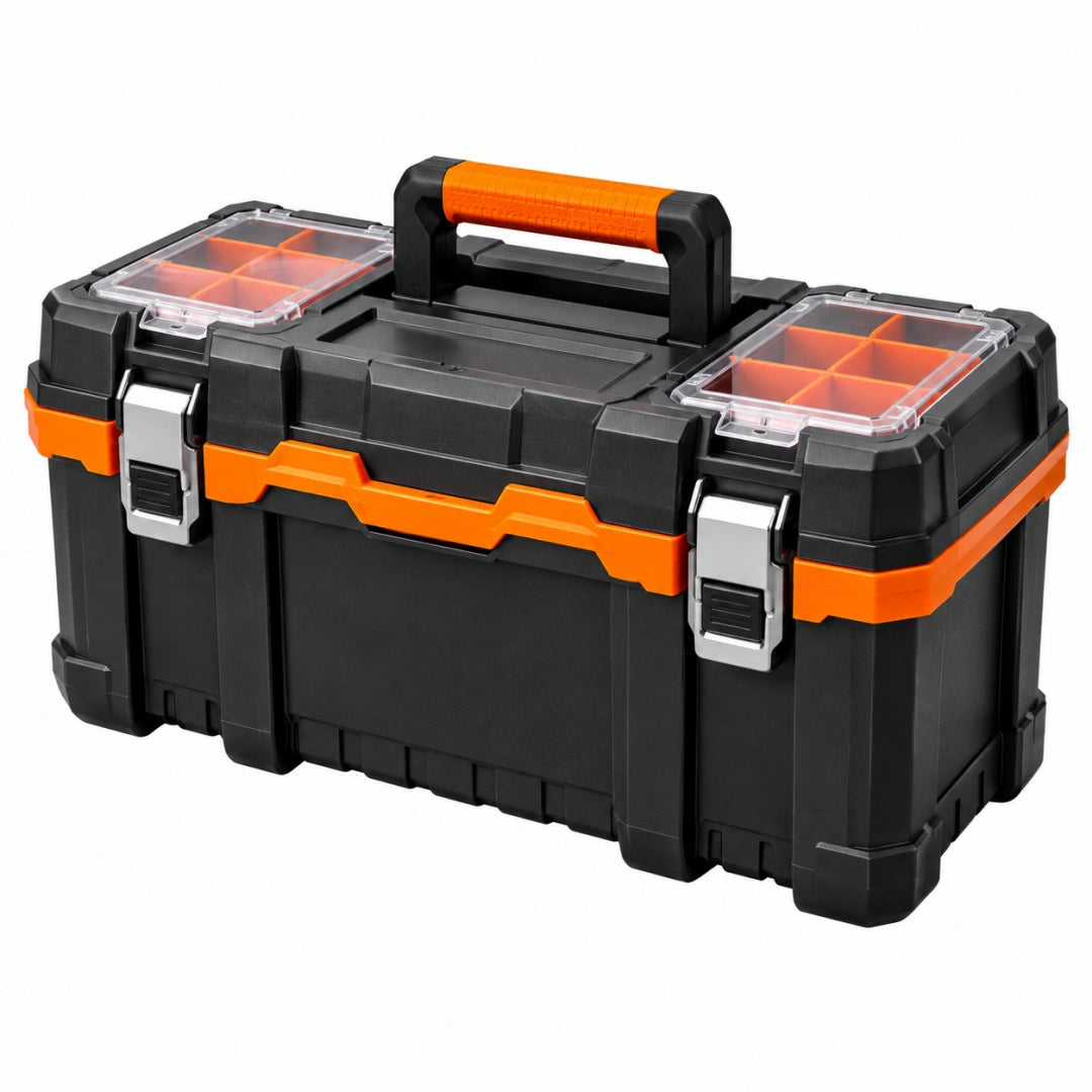 Boîte à outils 48 x 26 x 25 cm en plastique noir et orange avec organisateurs