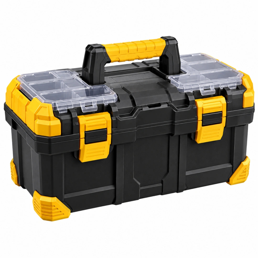 Boîte à outils 55 x 28 x 25 cm en plastique noir et jaune avec organiseurs amovibles