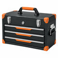 Boîte à outils BELMAREN en métal noir et orange, coffre de 50x25x30 cm avec 3 tiroirs verrouillables.