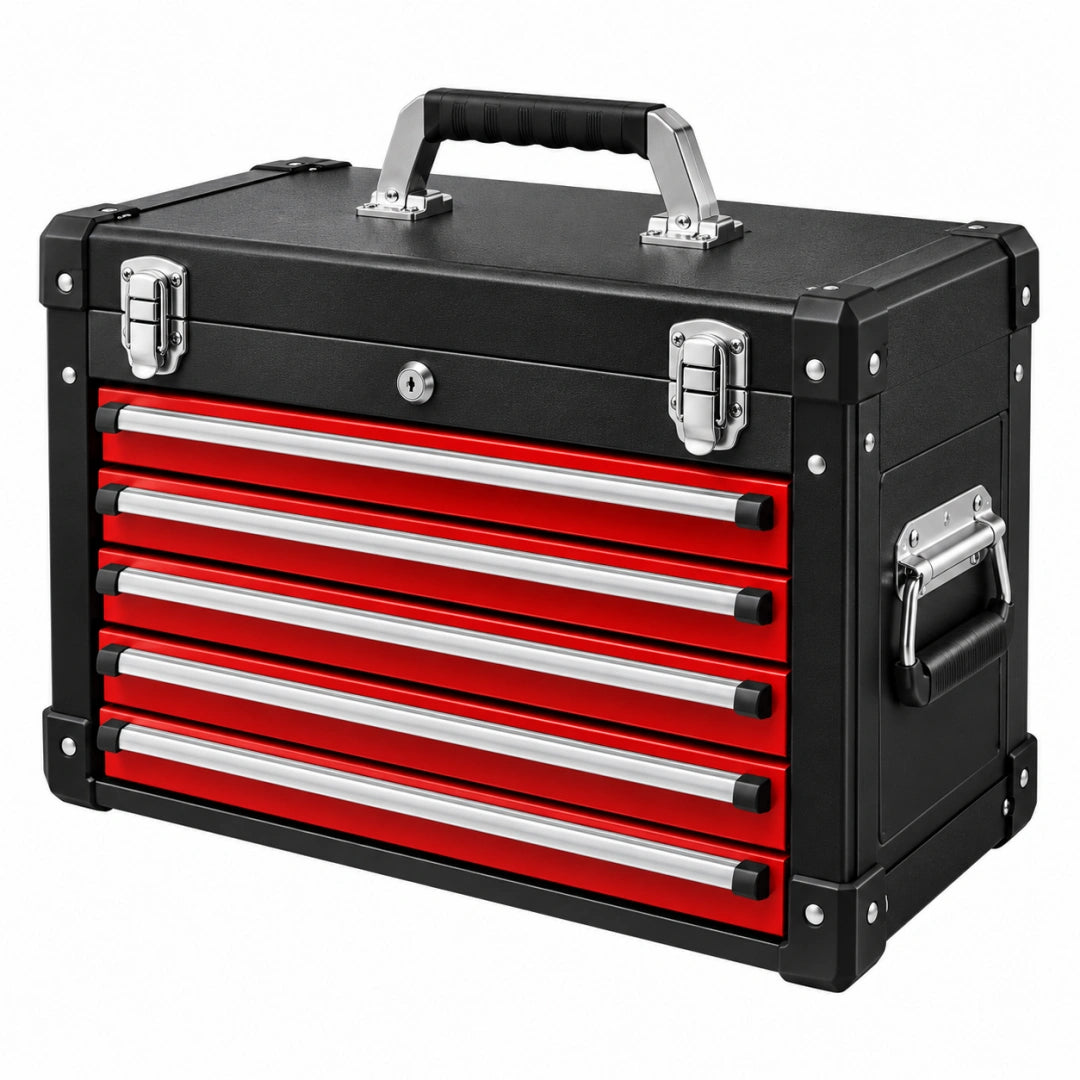 Boîte à outils 52 x 25 x 35 cm en acier noir et rouge avec 6 tiroirs portable