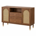 Buffet en bois brun de style vintage avec cannage, dimensions 160x45x85 cm, meuble de rangement BELMAREN.