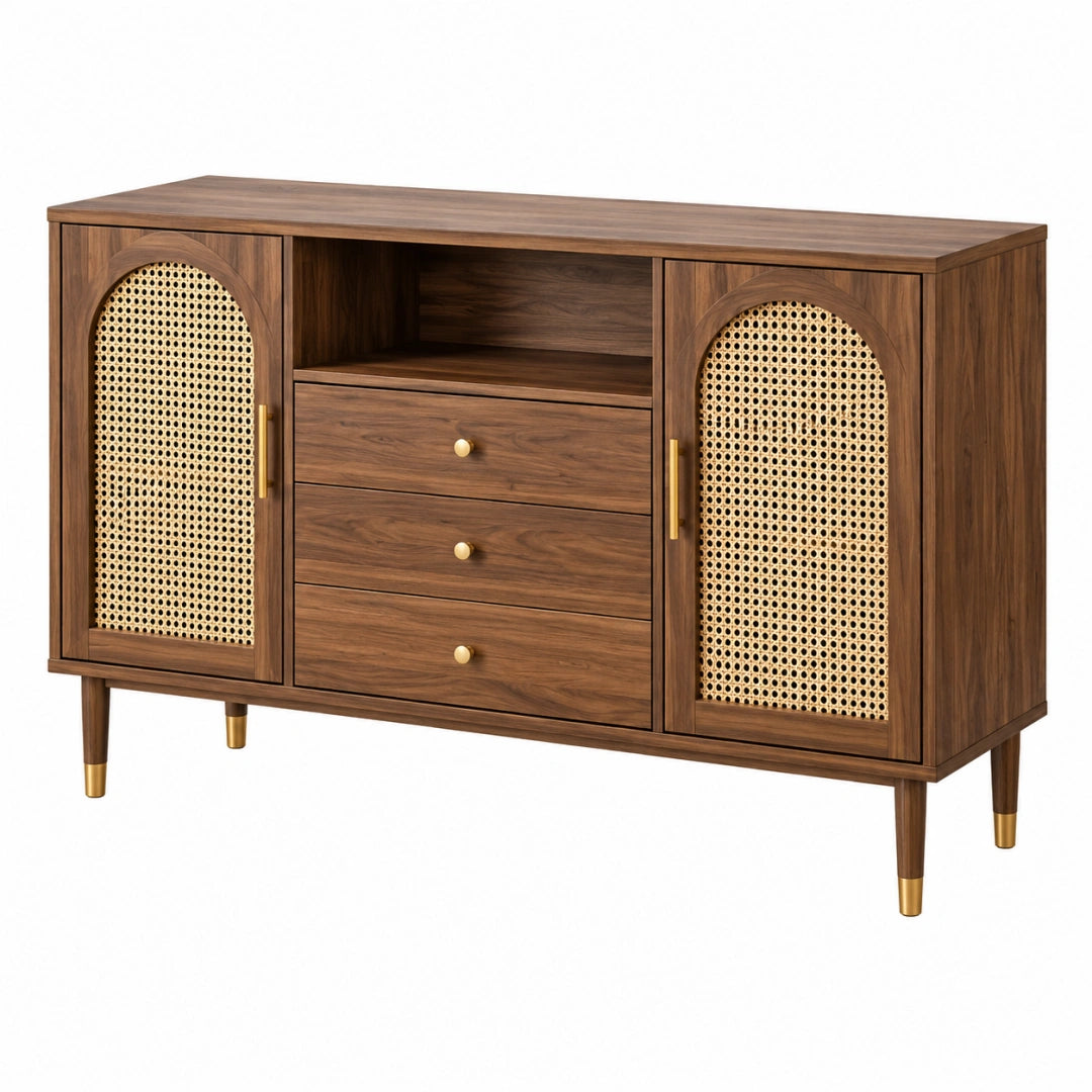 Buffet 160 x 45 x 85 cm en bois brun avec cannage style vintage