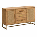Buffet 150 cm en bois brun avec cannage et pieds métalliques style naturel