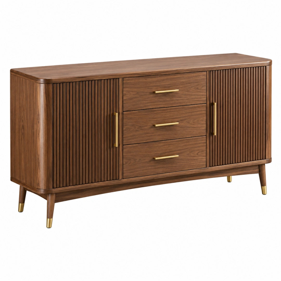 Buffet 160 x 45 x 85 cm en bois brun avec 3 tiroirs et 2 portes style moderne