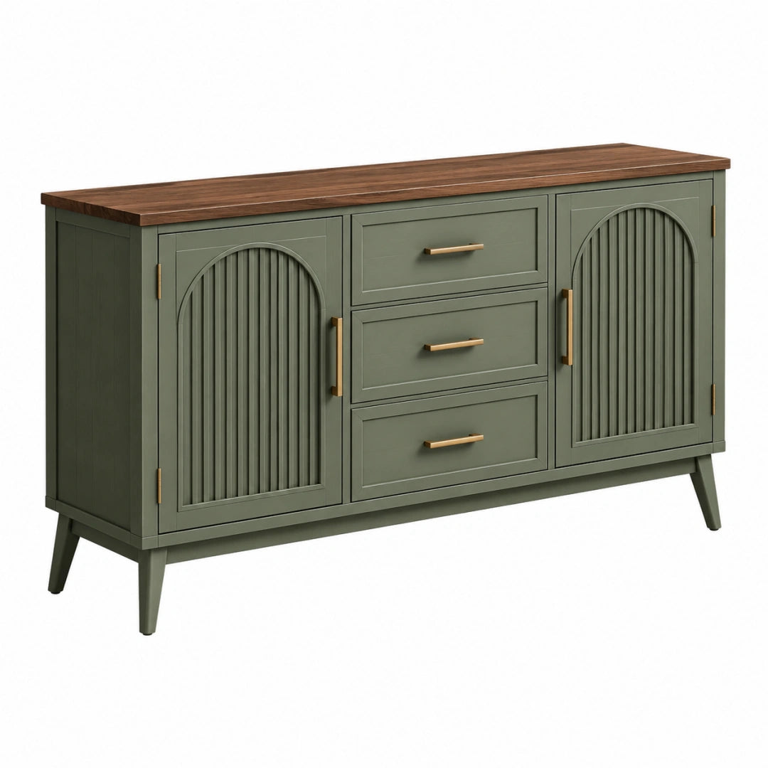 Buffet 160 x 40 x 85 cm en bois vert et brun avec 3 tiroirs style rétro