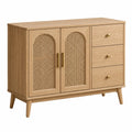 Buffet en bois clair de style rétro avec cannage, 120 cm, 3 tiroirs de rangement, conçu par BELMAREN