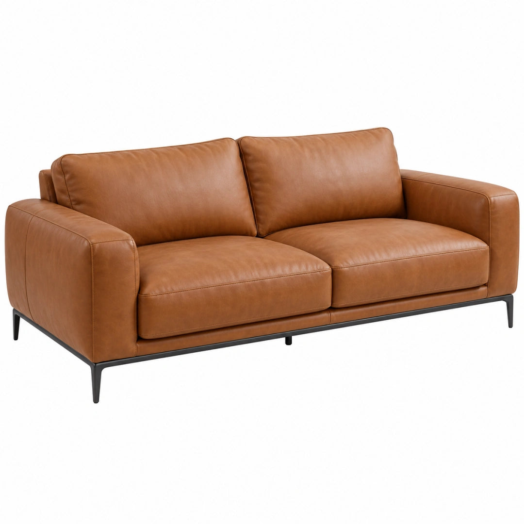 Canapé 2 places 180 x 90 x 85 cm aspect cuir marron pour salon style contemporain
