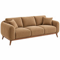 Canapé 3 places 220 x 90 x 85 cm en tissu côtelé beige avec pieds en bois style rétro