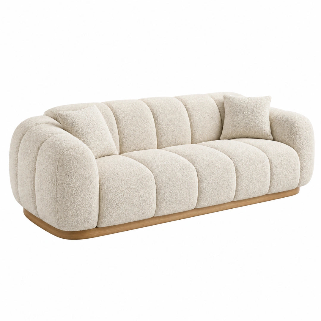 Canapé 3 places 230 x 98 x 75 cm en tissu bouclé beige - style contemporain