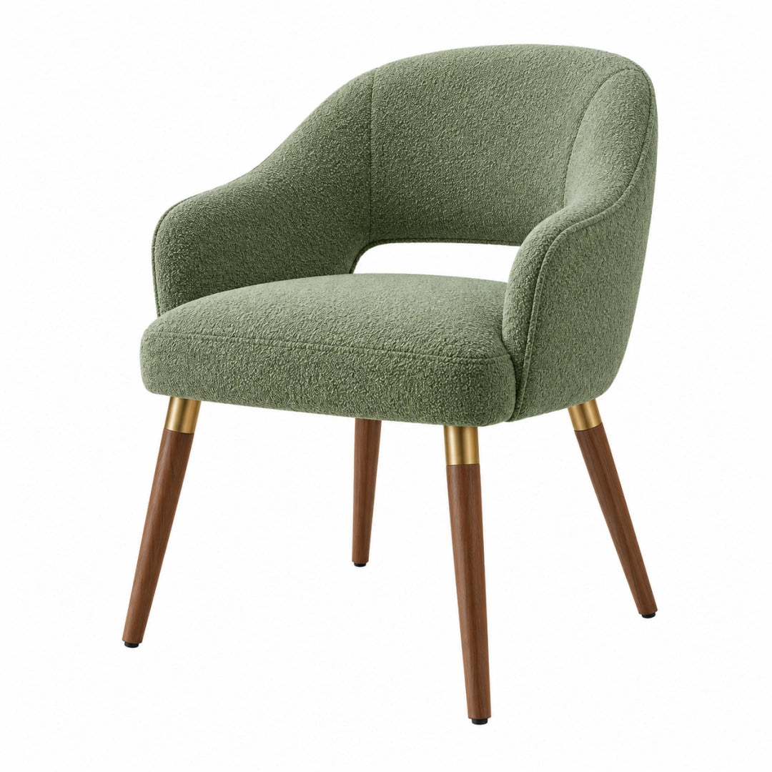 Fauteuil 68 x 66 x 82 cm en tissu bouclette vert avec pieds en bois style contemporain