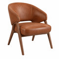 Fauteuil en bois et revêtement en cuir marron style rétro, dimensions 70x75x78 cm, par BELMAREN.