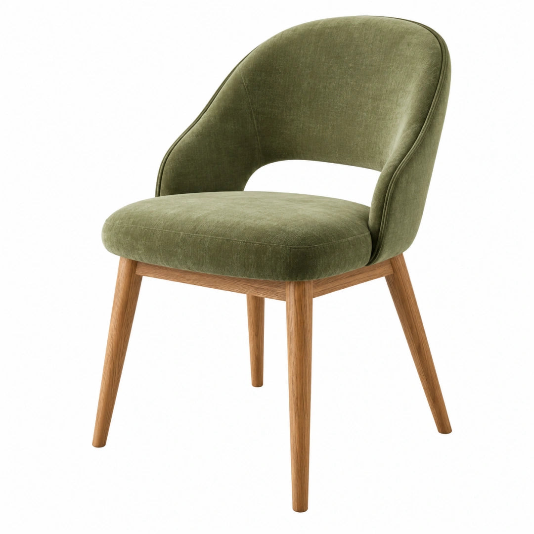 Fauteuil de salle à manger 58 x 60 x 80 cm velours vert pieds en bois style contemporain