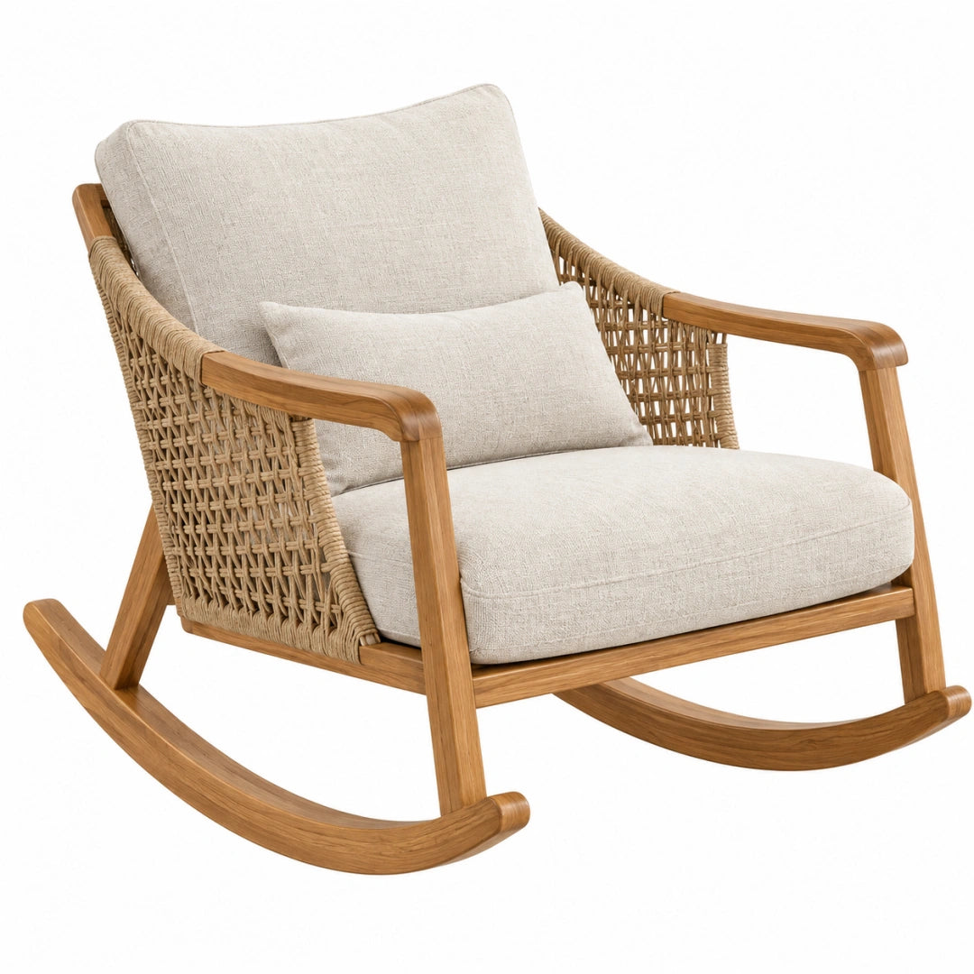 Fauteuil à bascule 95 x 75 x 95 cm bois naturel et tissu beige style naturel