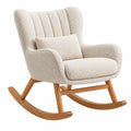Fauteuil à bascule 78 x 90 x 105 cm en tissu bouclette beige et bois style scandinave