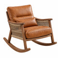 Fauteuil à bascule 98 x 70 x 92 cm en bois brun et revêtement aspect cuir camel style bohème
