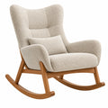 Fauteuil à bascule 75 x 95 x 105 cm en tissu bouclette beige et bois style scandinave