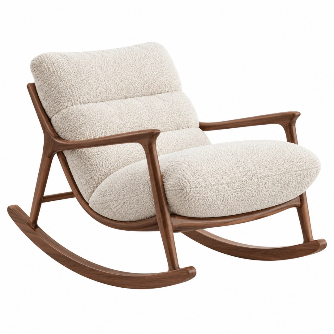 Fauteuil à bascule 100 x 75 x 95 cm tissu bouclé écru et bois brun style scandinave