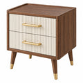 Table de chevet 50 x 40 x 60 cm en bois marron et blanc à 2 tiroirs style contemporain