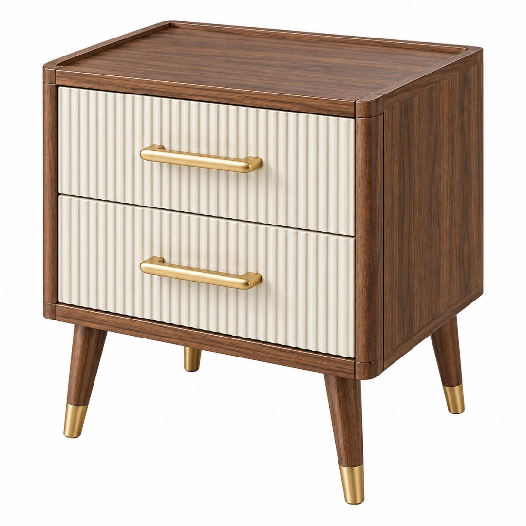 Table de chevet 50 x 40 x 60 cm en bois marron et blanc à 2 tiroirs style contemporain