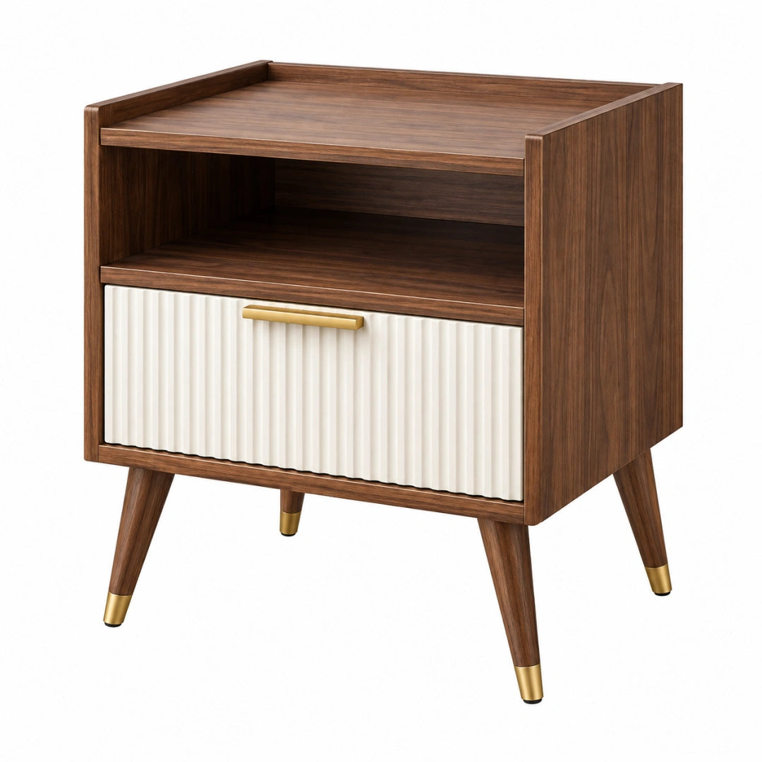 Table de chevet 50 x 40 x 65 cm en bois brun et blanc avec tiroir style rétro