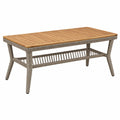 Table basse de jardin 120 x 60 x 45 cm en bois et résine tressée beige - rectangulaire