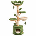 Arbre à chat 60 cm x 60 cm x 160 cm en bois vert et beige avec plateformes griffoirs et niches