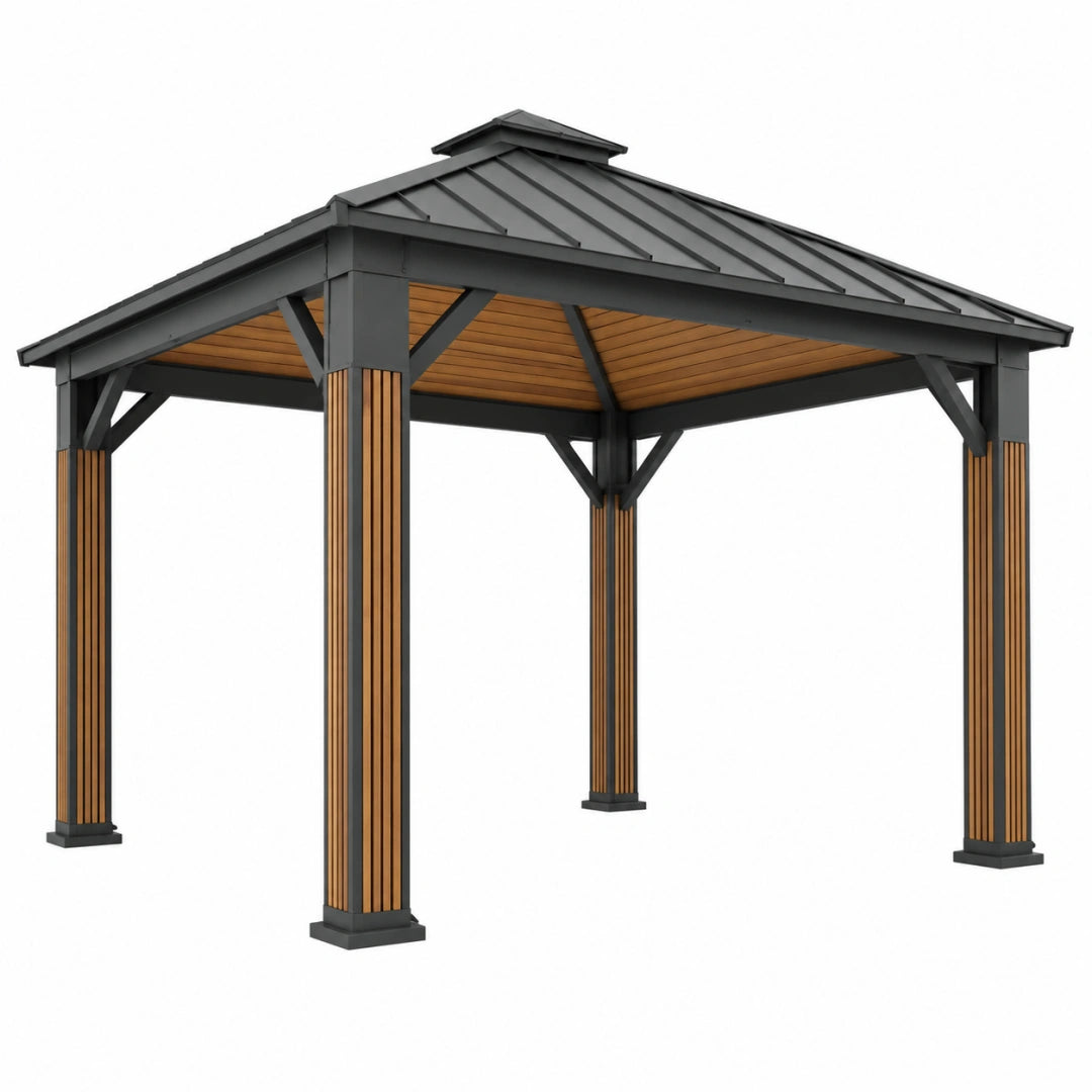 Tonnelle de jardin 300 x 300 cm métal noir et brun toit pyramidal