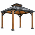 Tonnelle 300 x 300 x 300 cm bois métal marron noir jardin toit ventilé