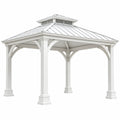 Pavillon de jardin 360 x 360 x 330 cm en bois blanc avec toit métallique style classique