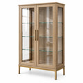 Vitrine 90 x 40 x 180 cm en bois beige et verre style contemporain