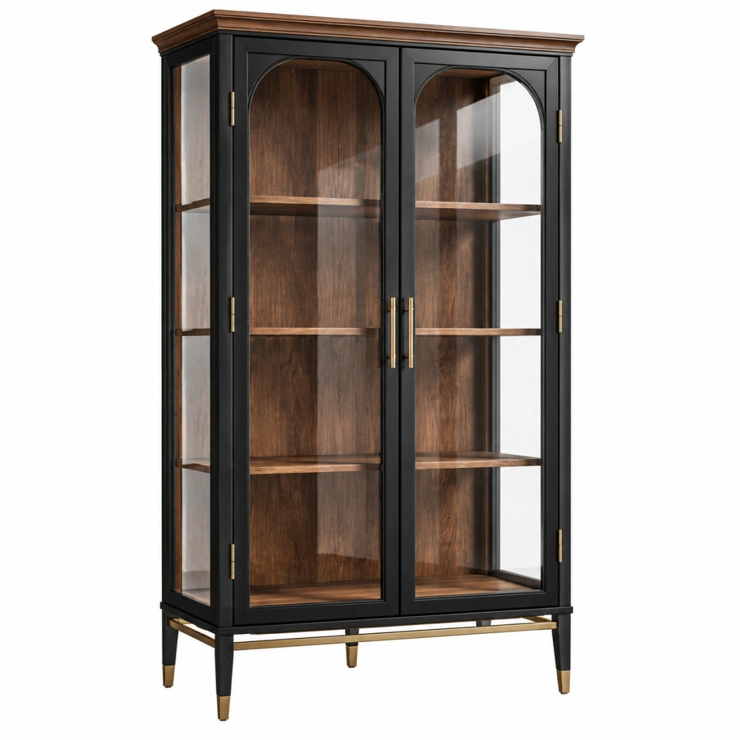 Vitrine 100 x 45 x 180 cm en bois et verre noir marron style classique