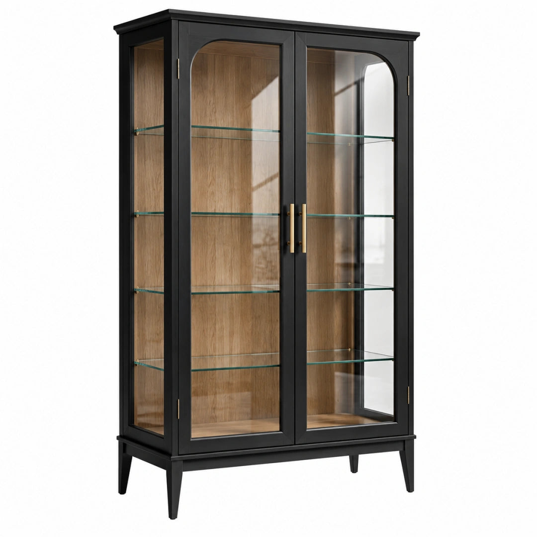 Vitrine 100 x 40 x 180 cm en bois et verre noir style classique