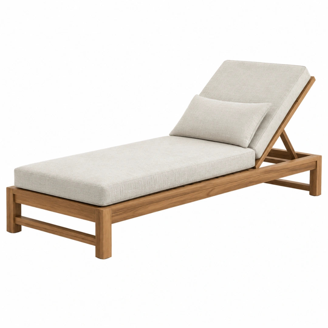Chaise longue de jardin 200 x 75 x 85 cm en bois beige avec dossier réglable style contemporain