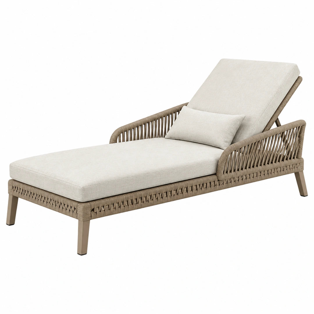 Chaise longue extérieure 200 x 75 cm en aluminium tressage synthétique beige style contemporain
