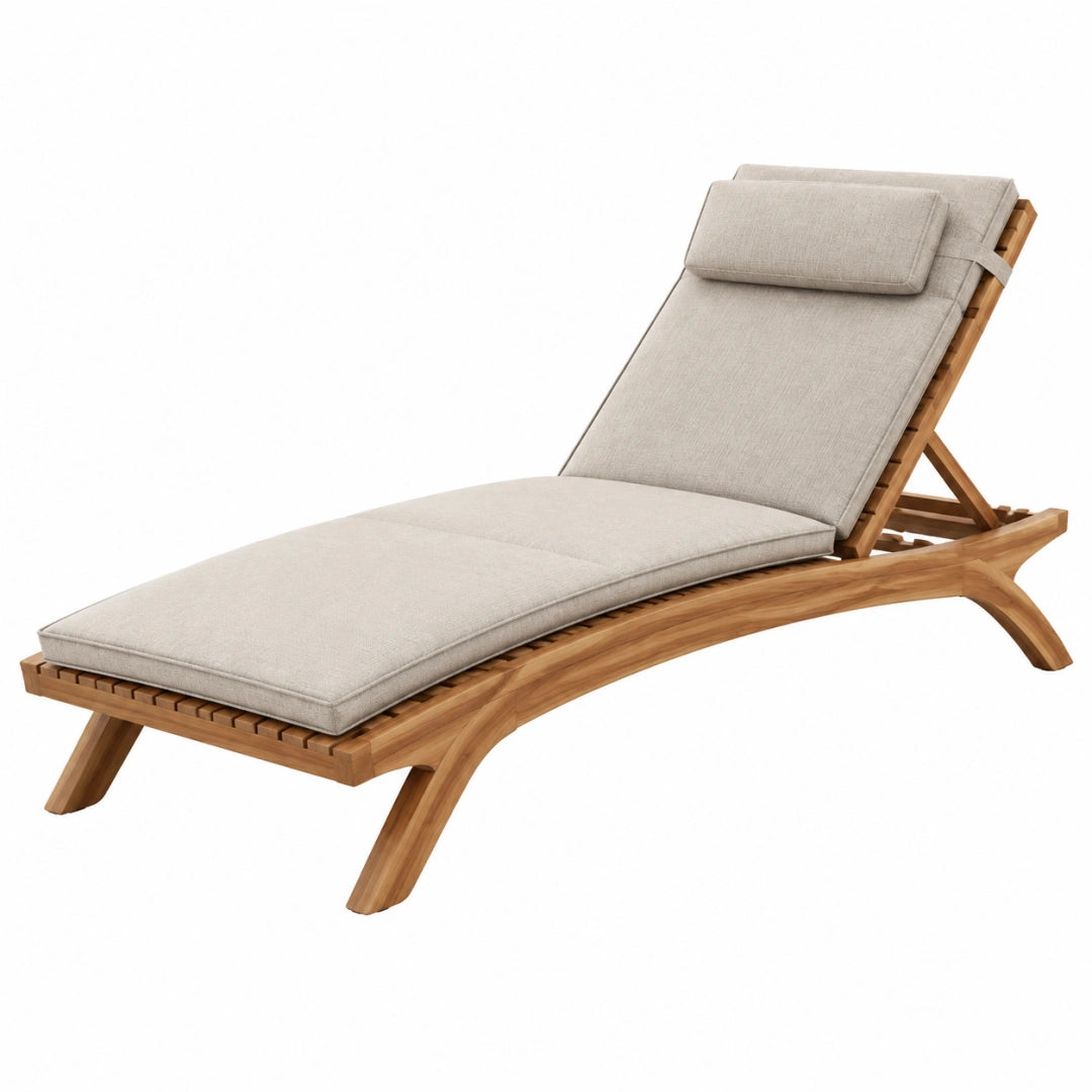 Chaise longue de jardin 200 x 70 cm en bois massif beige avec dossier réglable