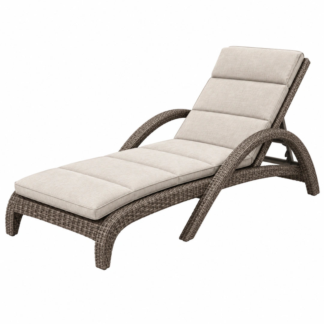 Chaise longue de jardin 200 x 68 x 85 cm en résine tressée marron avec coussin beige inclinable