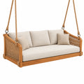 Canapé balançoire 180 x 85 x 75 cm en bois naturel et corde beige pour extérieur style bohème suspendu