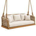 Canapé balancelle suspendu 180 x 80 x 65 cm bois naturel et corde tressée style bohème extérieur